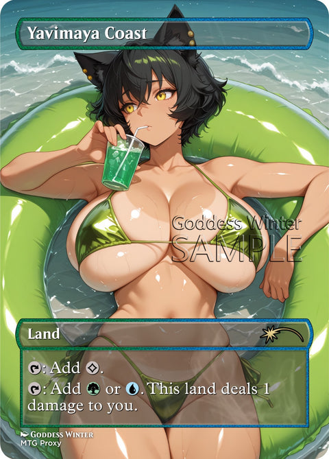 MTG - Yavimaya Coast - Fanart Borderless Style - EDH / Playtest