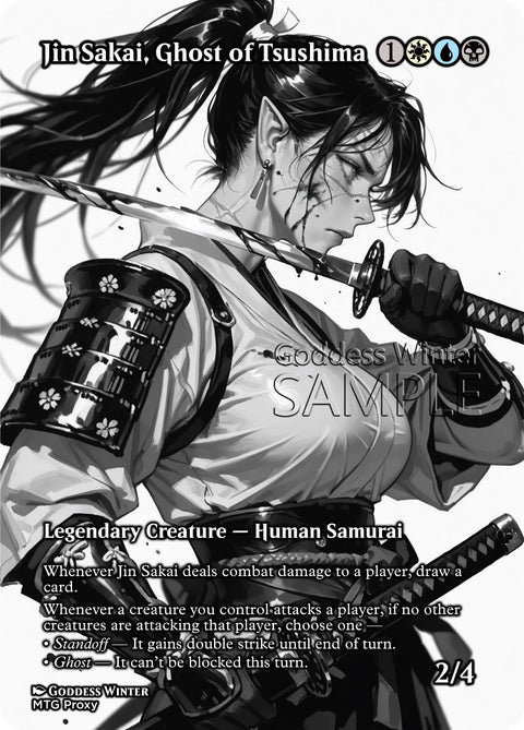 MTG - Jin Sakai, Ghost of Tsushima - Fanart Borderless Style - EDH / Playtest