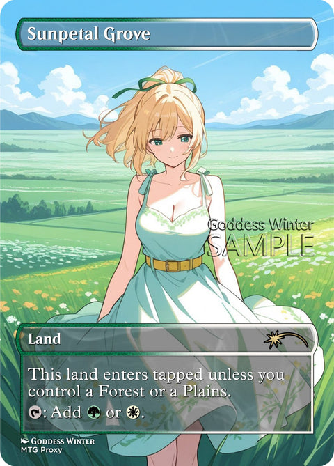 MTG - Sunpetal Grove - Fanart Borderless Style - EDH / Playtest