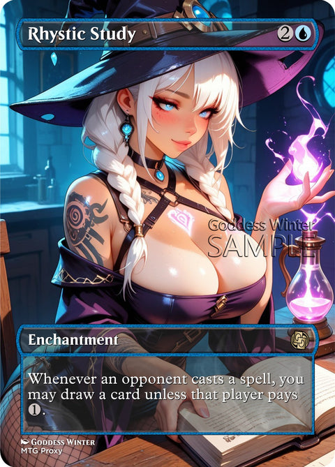 MTG - Rhystic Study - Fanart Borderless Style - EDH / Playtest