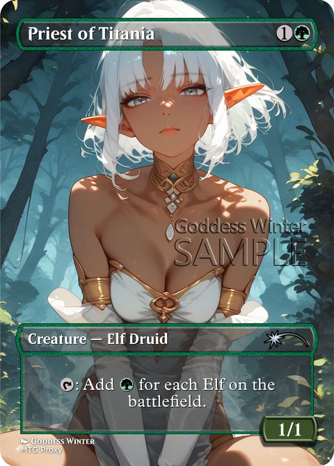 MTG - Priest of Titania - Fanart Borderless Style - EDH / Playtest
