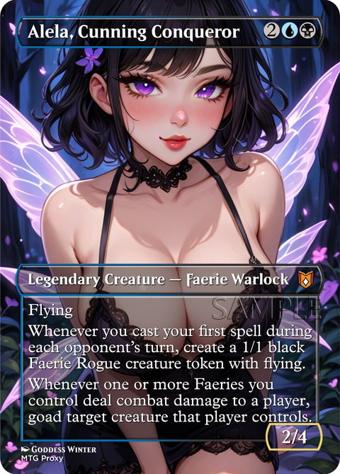 MTG - Alela Cunning Conqueror - Fanart Borderless Style Card For EDH / Playtest