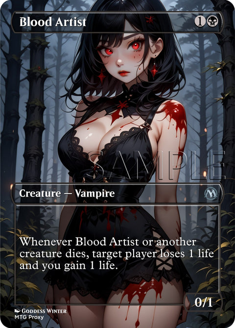 MTG - Blood Artist - Fanart Borderless Style Card for EDH / Playtest - Waifu