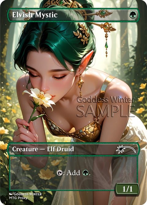 MTG - Elvish Mystic - Fanart Borderless Style - EDH / Playtest