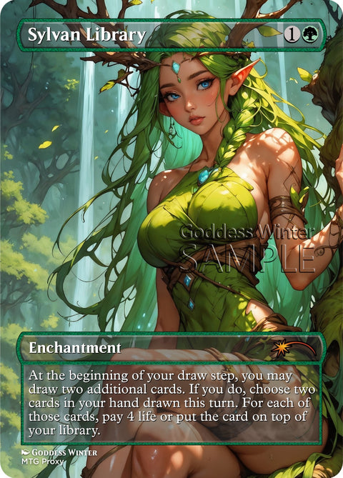 MTG - Sylvan Library - Fanart Borderless Style - EDH / Playtest