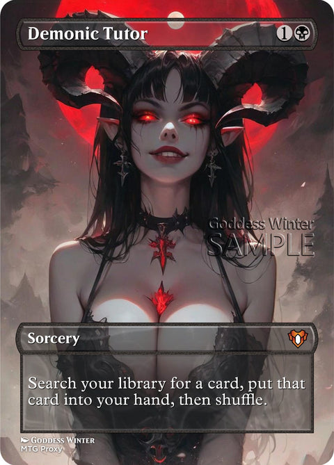 MTG - Demonic Tutor - Fanart Borderless Style - EDH / Playtest