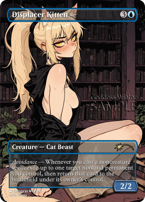MTG - Displacer Kitten - Fanart Borderless Style - EDH / Playtest