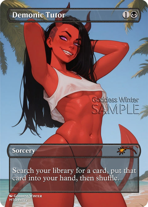 MTG - Demonic Tutor - Fanart Borderless Style - EDH / Playtest