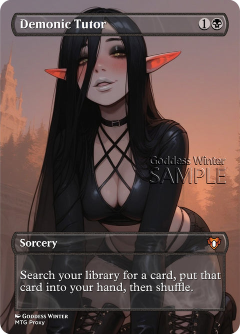 MTG - Demonic Tutor - Fanart Borderless Style - EDH / Playtest