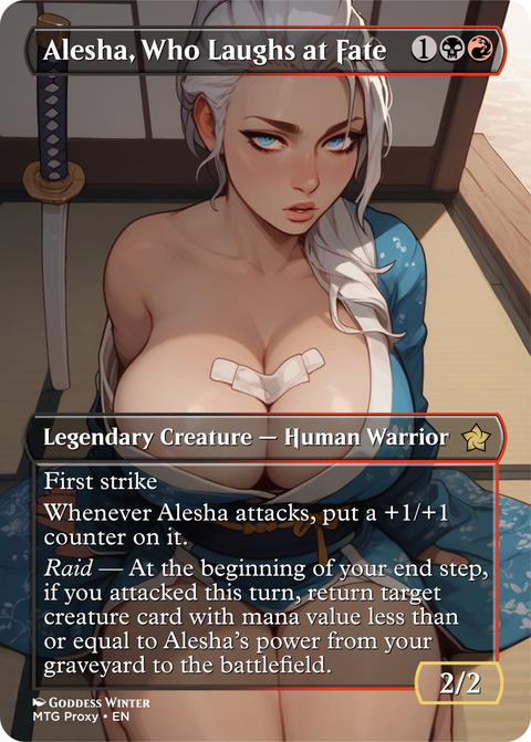 MTG- Alesha Who Laughs at Fate - Fanart Borderless Style Card For EDH / Playtest