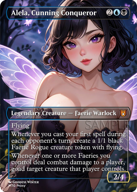 MTG - Alela Cunning Conqueror - Fanart Borderless Style Card For EDH / Playtest
