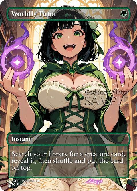 MTG - Worldly Tutor - Fanart Borderless Style - EDH / Playtest