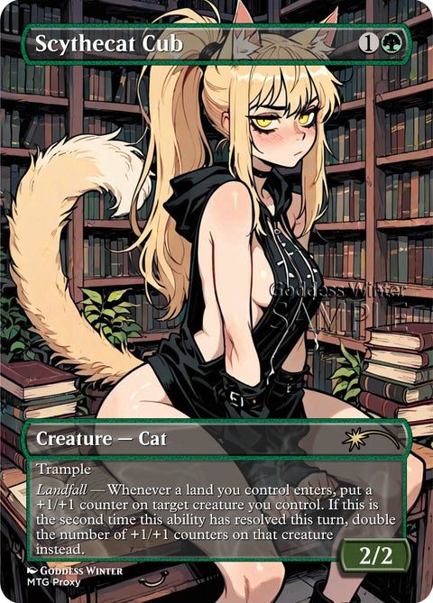 MTG - Scythecat Cub - Fanart Borderless Style - EDH / Playtest