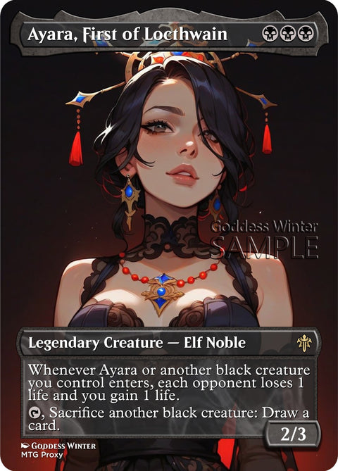 MTG - Ayara, First of Locthwain - Fanart Borderless Style - EDH / Playtest