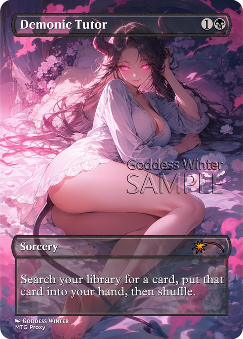 MTG - Demonic Tutor - Fanart Borderless Style - EDH / Playtest