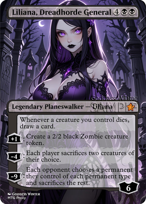 MTG - Liliana, Dreadhorde General - Fanart Borderless Style - EDH / Playtest