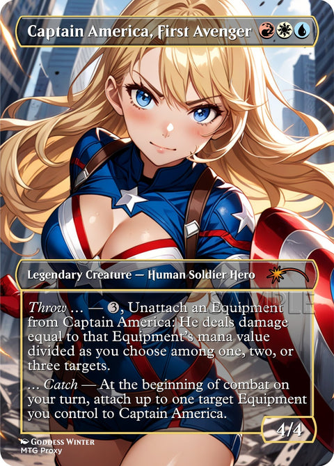 MTG - Captain America - Fanart Borderless Style Card For EDH / Playtest