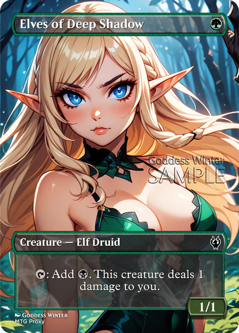 MTG - Elves of Deep Shadow - Fanart Borderless Style - EDH / Playtest