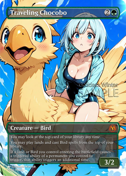 MTG - Traveling Chocobo - Fanart Borderless Style - EDH / Playtest