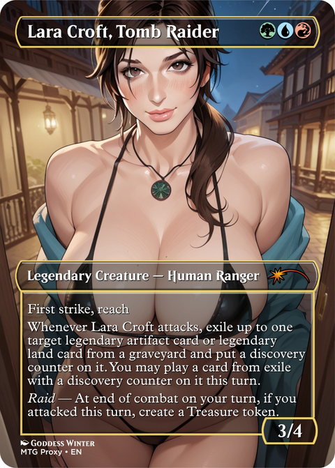 MTG- Lara Croft, Tomb Raider - Fanart Borderless Style Card For EDH and Playtest