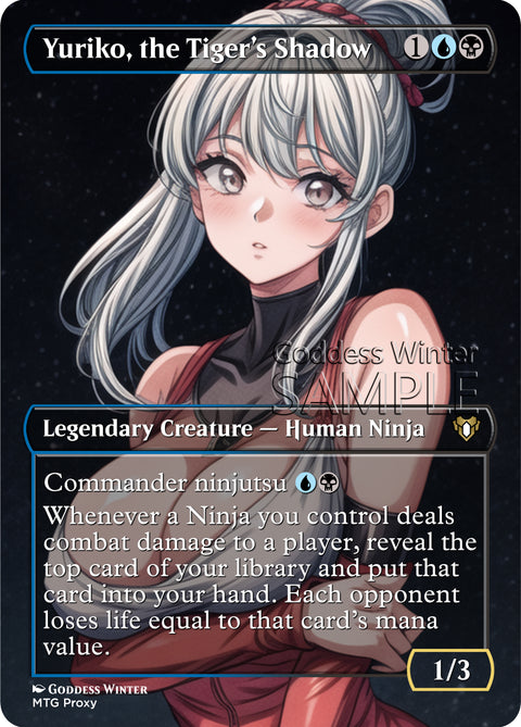 MTG - Yuriko the Tiger's Shadow - Fanart Borderless Style Card - EDH / Playtest