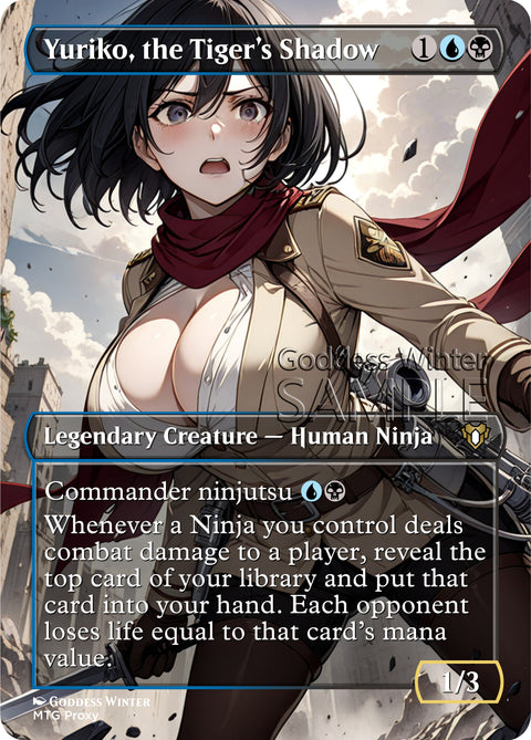 MTG - Yuriko the Tiger's Shadow - Fanart Borderless Style Card - EDH / Playtest
