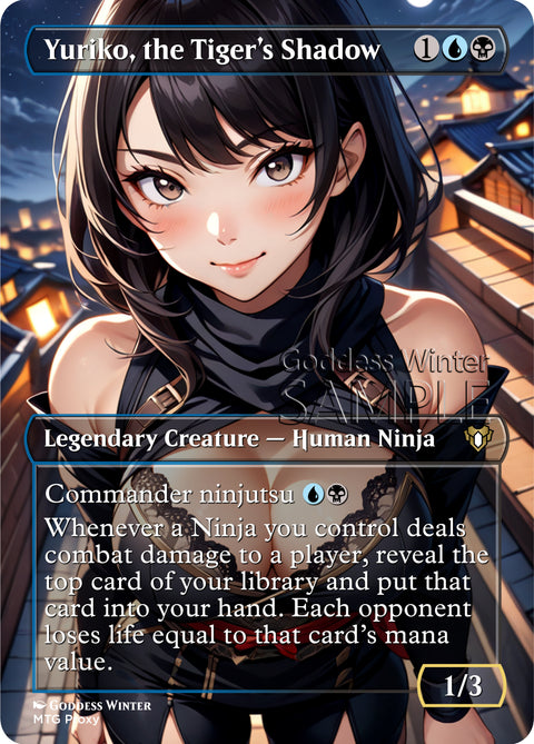 MTG - Yuriko the Tiger's Shadow - Fanart Borderless Style Card - EDH / Playtest