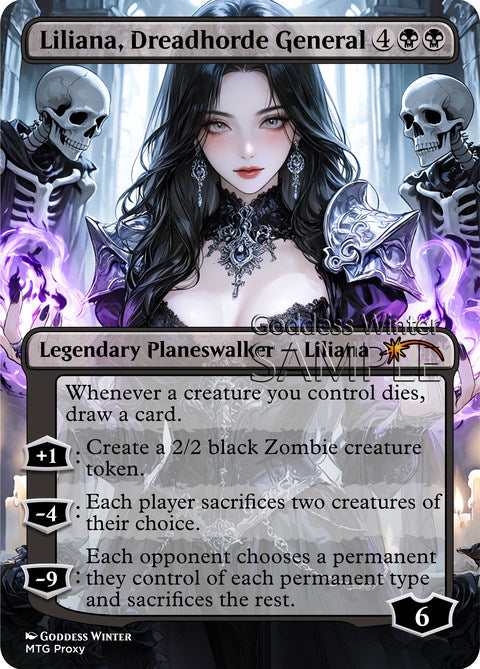 Liliana, Dreadhorde General Goddess Winter proxy card artwork